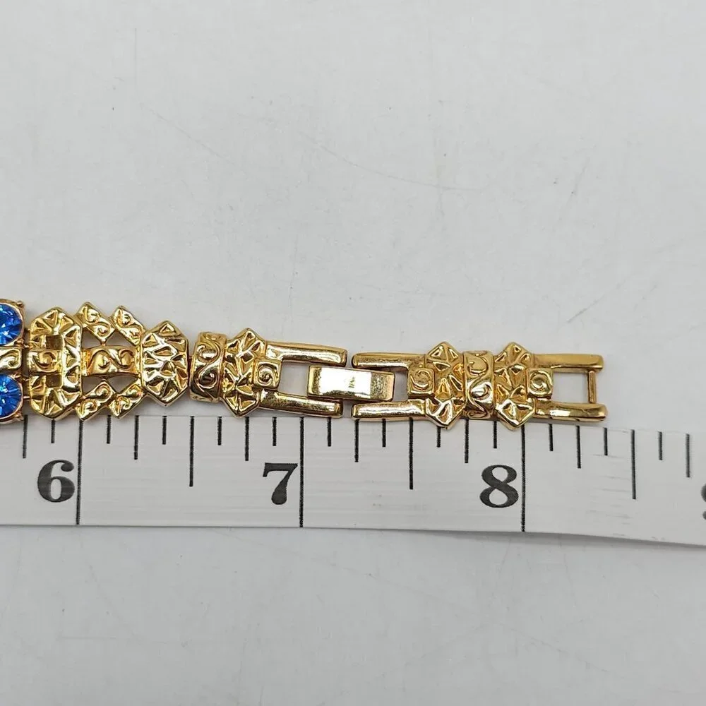 JBK Camrose Kross Gold Tone Bracelet Blue Clear Rhinestones No Box No Papers